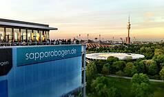 München: MS Weitblick - Weitblick - Panorama Lounge In- und Outdoorkombination mit fantastischen Blick auf das Olympiagelände in München